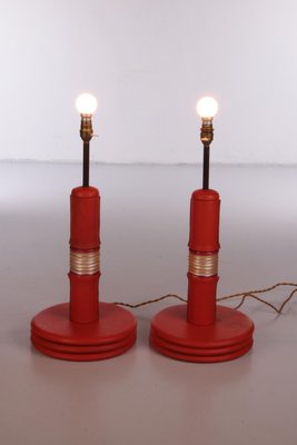 French Orange Leather Table Lamps, 1960s, Set of 2-EZZ-1314925