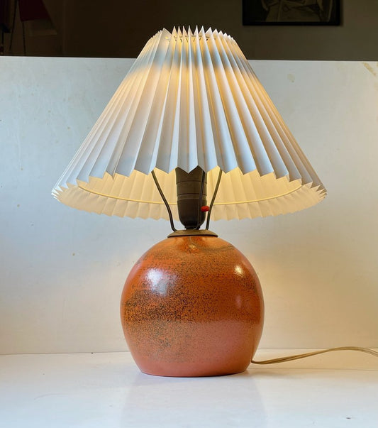 French Orange Pottery Table Lamp in the Style of Jean Besnard, 1930s