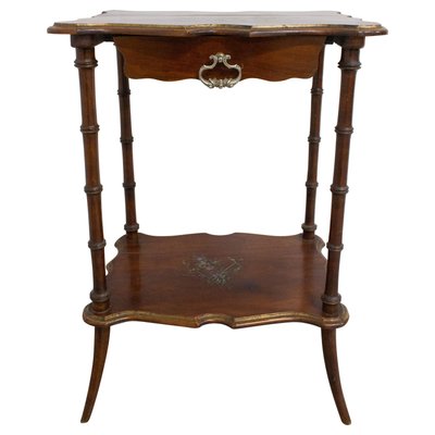 French Painted Side Table in Faux Bamboo with One-Drawer, Late 19th Century-RIU-800341