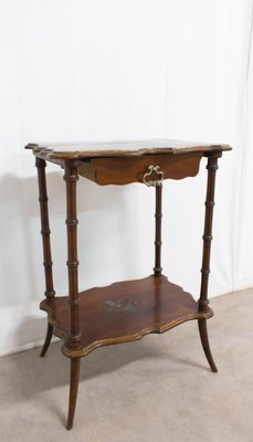 French Painted Side Table in Faux Bamboo with One-Drawer, Late 19th Century-RIU-800341