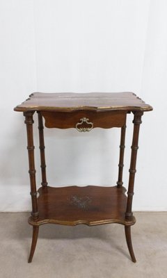 French Painted Side Table in Faux Bamboo with One-Drawer, Late 19th Century-RIU-800341