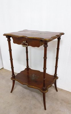 French Painted Side Table in Faux Bamboo with One-Drawer, Late 19th Century-RIU-800341