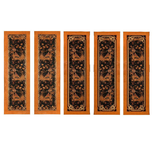 French Papier Paint Chinoiserie, Set of 5