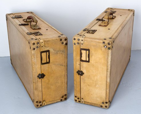 French Parchment Suit Case Trunks, 1930s, Set of 2-RIU-1433130