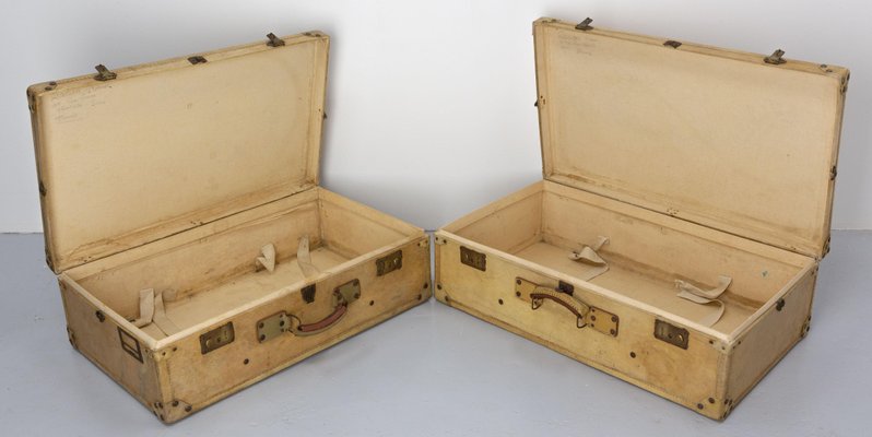 French Parchment Suit Case Trunks, 1930s, Set of 2-RIU-1433130