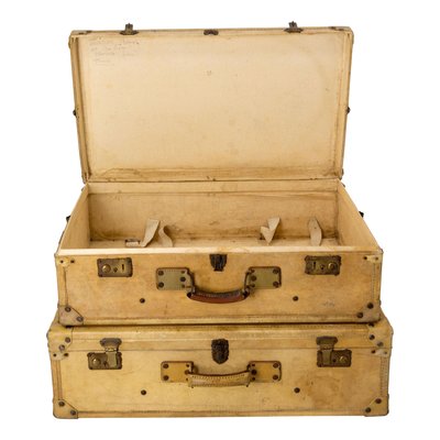 French Parchment Suit Case Trunks, 1930s, Set of 2-RIU-1433130