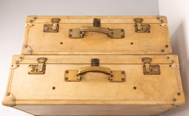 French Parchment Suit Case Trunks, 1930s, Set of 2-RIU-1433130