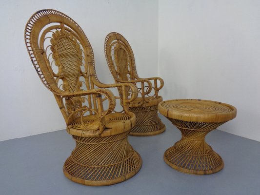 French Peacock Chairs & Table, 1960s, Set of 3-RDW-1353146