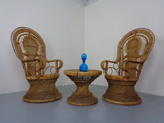 French Peacock Chairs & Table, 1960s, Set of 3-RDW-1353146