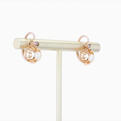 French Pearl & Diamonds with 18 Karat Rose Gold Lever Back Earrings, 1900s, Set of 2-OLU-1321128