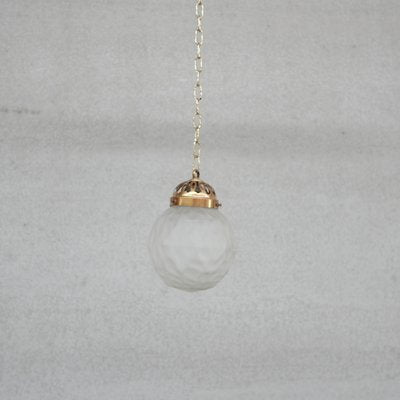 French Pendant Light in Diminutive Brass and Etched Glass, France, 1930s-JRP-1078884