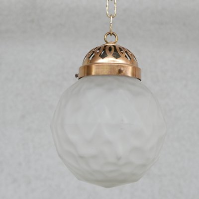 French Pendant Light in Diminutive Brass and Etched Glass, France, 1930s-JRP-1078884