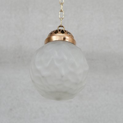 French Pendant Light in Diminutive Brass and Etched Glass, France, 1930s-JRP-1078884