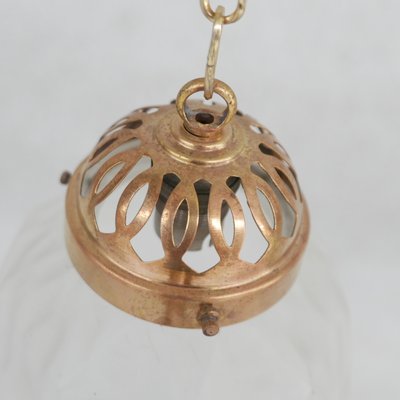 French Pendant Light in Diminutive Brass and Etched Glass, France, 1930s-JRP-1078884