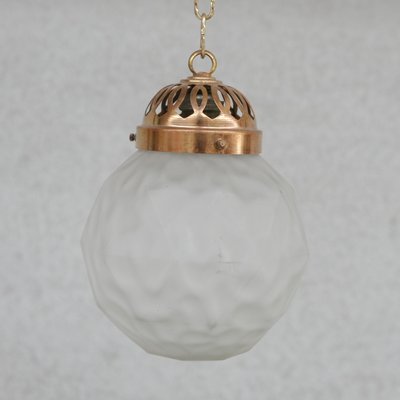 French Pendant Light in Diminutive Brass and Etched Glass, France, 1930s-JRP-1078884