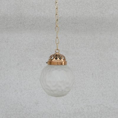 French Pendant Light in Diminutive Brass and Etched Glass, France, 1930s-JRP-1078884