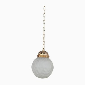 French Pendant Light in Diminutive Brass and Etched Glass, France, 1930s-JRP-1078884