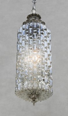 French Pendant Light in Textured Glass, 1950