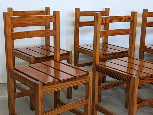 French Pine Mountain Chalet Chairs, 1970s, Set of 6