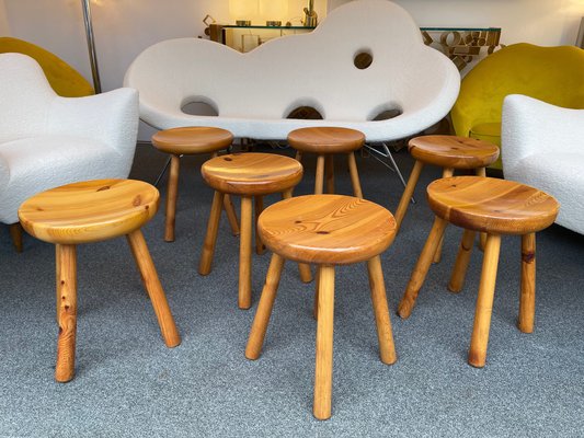 French Pine Stool attributed to Charlotte Perriand, 1960s-FUE-832836