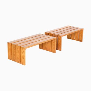 French Pine Wood Benches, 1960s, Set of 2-QT-1263468