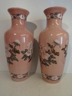 French Pink Ceramic Vases, 1940s, Set of 2-AWL-1324135