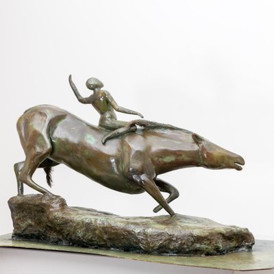 French Plaster Sculpture of Rider with Horse-VEI-1377086