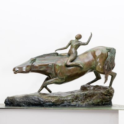 French Plaster Sculpture of Rider with Horse-VEI-1377086