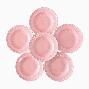 French Plates in Pink Earthenware from Salins, 1950s, Set of 6-SHG-2031476