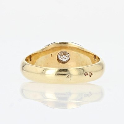 French Platinum Bangle Ring in 18K Yellow Gold with Diamond, 1940s-OLU-1263085