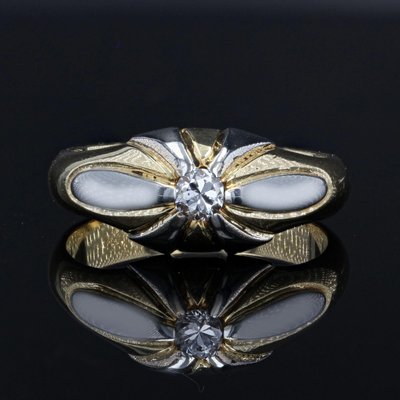 French Platinum Bangle Ring in 18K Yellow Gold with Diamond, 1940s-OLU-1263085