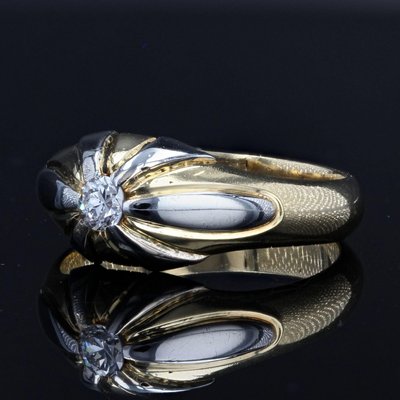 French Platinum Bangle Ring in 18K Yellow Gold with Diamond, 1940s-OLU-1263085