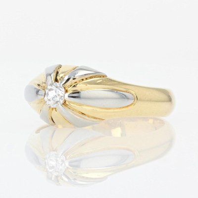 French Platinum Bangle Ring in 18K Yellow Gold with Diamond, 1940s-OLU-1263085