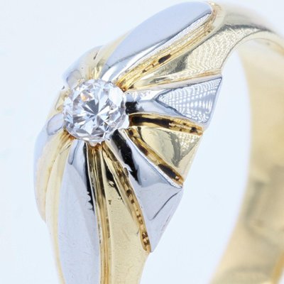 French Platinum Bangle Ring in 18K Yellow Gold with Diamond, 1940s-OLU-1263085