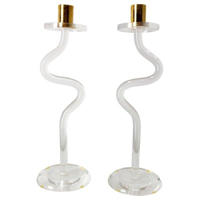 French Polycarbonate Brass Candleholder, 1980s, Set of 2-RIU-1418910