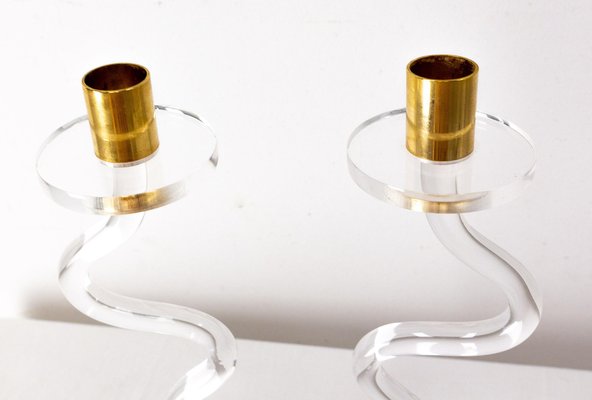 French Polycarbonate Brass Candleholder, 1980s, Set of 2-RIU-1418910