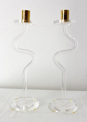 French Polycarbonate Brass Candleholder, 1980s, Set of 2-RIU-1418910