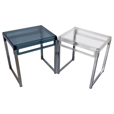 French Polycarbonate & Chrome Coffee Table or Nightstands, 1980s, Set of 2-RIU-1444163