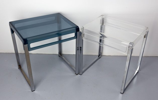 French Polycarbonate & Chrome Coffee Table or Nightstands, 1980s, Set of 2-RIU-1444163