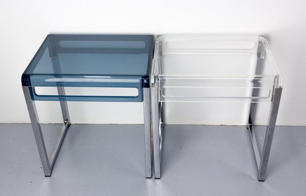 French Polycarbonate & Chrome Coffee Table or Nightstands, 1980s, Set of 2-RIU-1444163