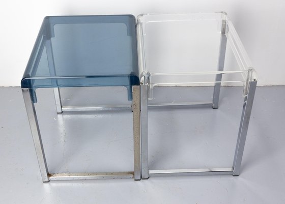 French Polycarbonate & Chrome Coffee Table or Nightstands, 1980s, Set of 2-RIU-1444163