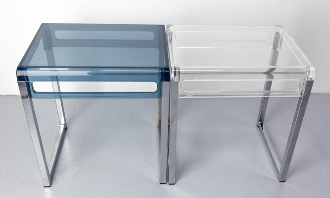 French Polycarbonate & Chrome Coffee Table or Nightstands, 1980s, Set of 2-RIU-1444163