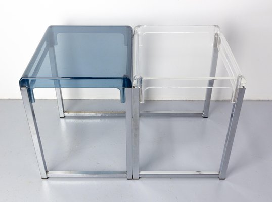 French Polycarbonate & Chrome Coffee Table or Nightstands, 1980s, Set of 2-RIU-1444163