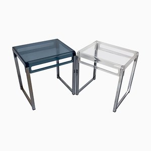 French Polycarbonate & Chrome Coffee Table or Nightstands, 1980s, Set of 2-RIU-1444163