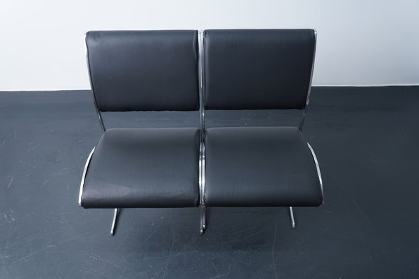 French Poolhouse Chairs in Black Leather, 1960s, Set of 2-CIP-1180979