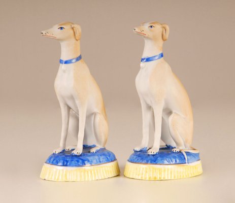 French Porcelain Greyhound Dogs, Staffordshire Style, 19th-Century, Set of 2-GOE-885846