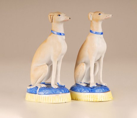 French Porcelain Greyhound Dogs, Staffordshire Style, 19th-Century, Set of 2-GOE-885846