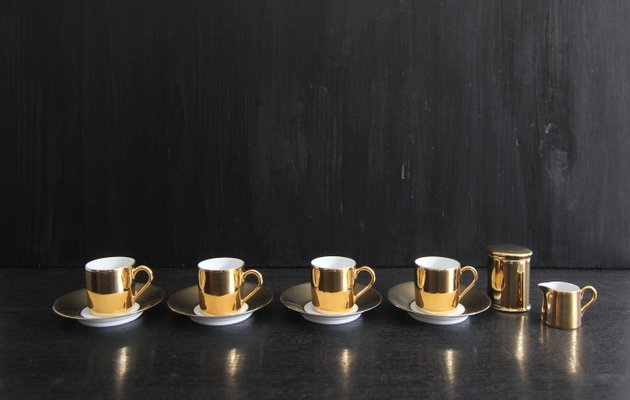 French Porcelain Platin Golden Espresso Set from Limoges, 1970s, Set of 6-TAT-2035861