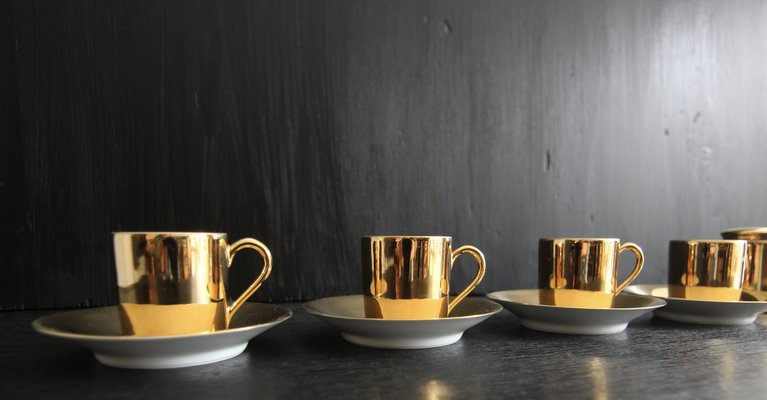 French Porcelain Platin Golden Espresso Set from Limoges, 1970s, Set of 6-TAT-2035861