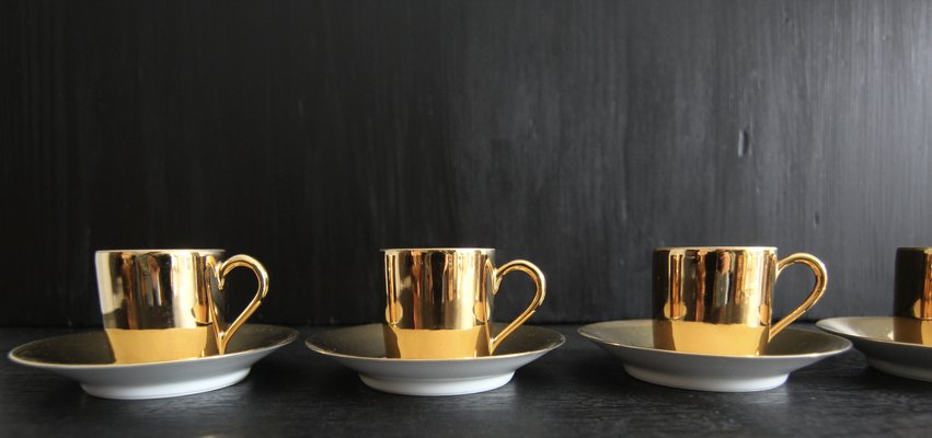 French Porcelain Platin Golden Espresso Set from Limoges, 1970s, Set of 6-TAT-2035861